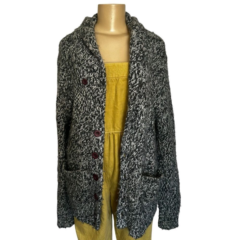Oversized heavy Knit Grandpa Sweater long button up wool alpaca Cardigan XL